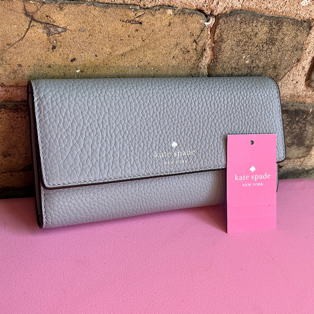 NWT Kate Spade Pastel Blue folded pebbled leather wallet